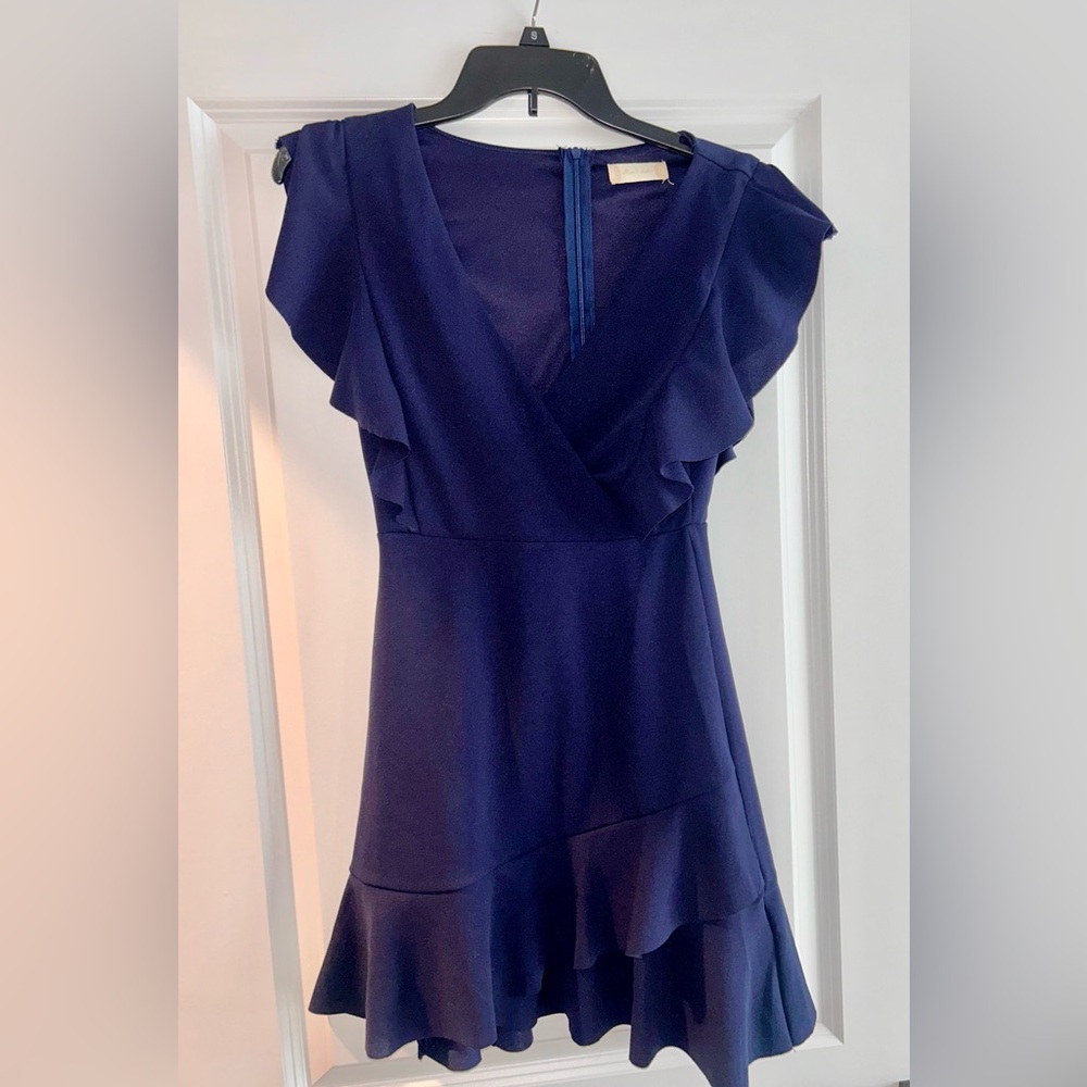 Altar'd State Navy Ruffle V-Neck Mini Dress